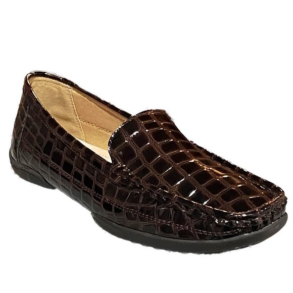 Pierre Dumas Adeline 2 Brown Croc Embossed Slip On Loafer Shoes - Picture 1 of 4